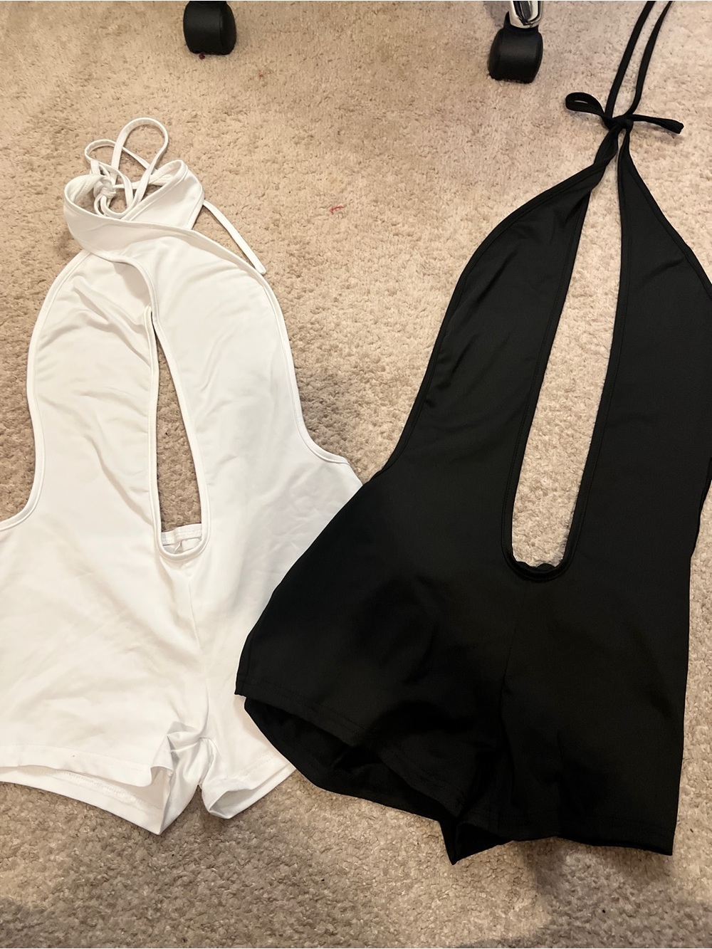 Halter One-Piece Romper - Black and White
